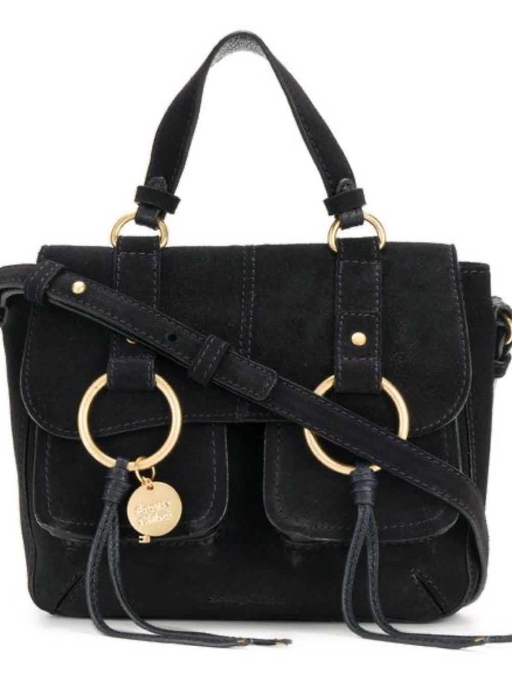 See By Chloe Black Suede Satchel with Gold Rings